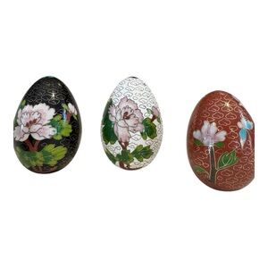 Chinese‎ Cloisonne Floral Pattern Set Of Three
